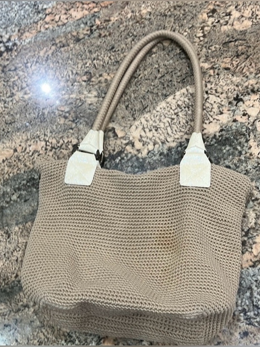 The Sak Beige Crochet Shoulder Bag with Cream Trim